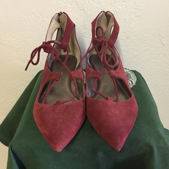 Burgundy Suede Lace-up Flats, 7.5 - Picture 2 of 7